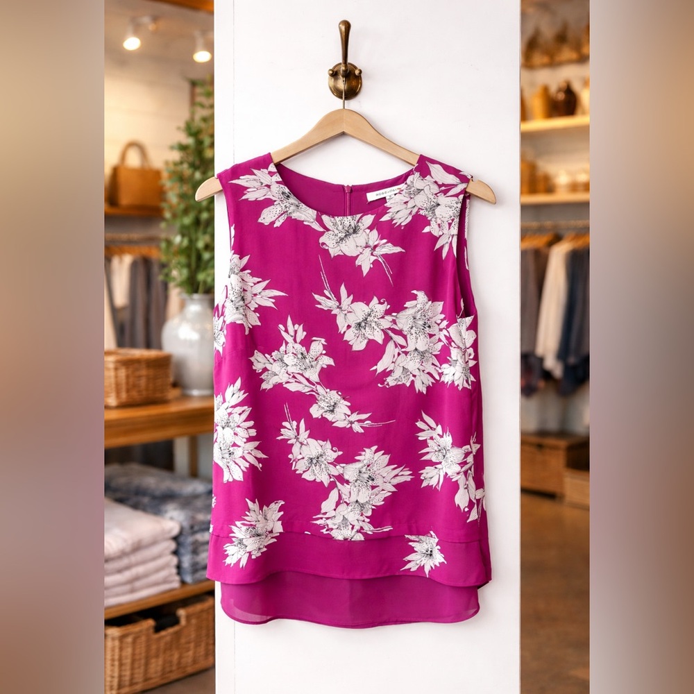 ROSE + OLIVE MAGENTA FLORAL LAYERED BLOUSE